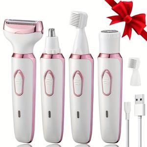 TEMU 여성용 4in1 면도기, 코털 정리기 및 눈썹 트리머, 겨드랑이와 다리 털 정리 가능. USB 충전식, 언제 어디서나 스타일 유지, 데이트와 휴가에 적합한 여성 선물