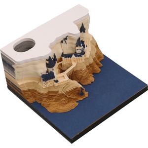 TEMU 3D 마법의 성 팝업 메커니즘 종이 - 겹쳐진 층과 페이지 뜯어내기로 3D 모델 공개, 책상 장식, 메모 패드, 노트패드 - 부활절, 라마단, 어머니날을 위한 완벽한 선물 - 베이지 & 브라운 성 디자인, 수류 & 탑 포함 - 내구성 있는 카드보드, 크리스마스|캘린더