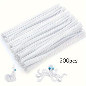 TEMU 200개의 유연한 천연 섬유 공예 파이프 클리너, DIY 아트 프로젝트, 학교 과제 및 창의적인 장식용 12인치 화이트 샤니 스템