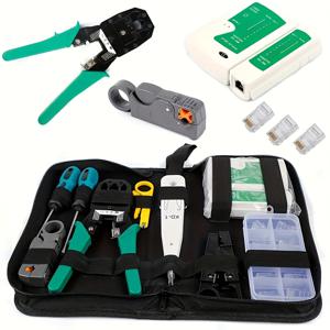 TEMU 1세트 전문가용 네트워크 수리 도구 키트 - RJ45 LAN/WAN 케이블 테스터, 크림퍼 및 트래커, RJ45/RJ11 커넥터 포함, 휴대용 크림핑 플라이어 (디스플레이 없음) DIY, 데이터/전화 배선, IT 기술자 및 전기 기술자용