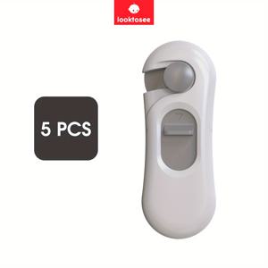 TEMU 5개 세트 안전 캐비닛 잠금장치 - 어린이 방지 잠금장치, 캐비넷, 문 및 냉장고용, 드릴링 없음, 쉬운 제거, 내구성 있는 플라스틱, 회색 - 가정의 어린이 보호에 이상적, 홈 안전 잠금장치 | 모던 디자인 | 드릴 없는 설치