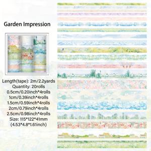 TEMU 20 롤 빈티지 정원 그림 Washi 테이프 스크랩북 스티커 테이프 세트 0.2/0.39/0.59/0.79/0.9 인치 와이드 2M(2.2yards) 저널링 글머리 기호 저널 플래너 문구 용품 용 긴 마스킹 테이프|편지지