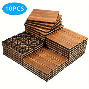 TEMU 10개, 부티크 브러시 오일 방식성 목재 테라스 인터록킹 바닥 타일, 야외 테라스 발코니 DIY 자체 포장 안뜰, 스플라이싱 설치, 야외 파티오 바닥 야외/실내 장식 모든 날씨 발코니 바닥 - 마당 타일과 함께 스냅-투게더 - 휴대용 방수 무대 바닥 커버, 야외 산책로 바닥