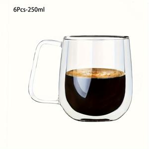 TEMU 6개 세트 - 250ml - 350ml - 이중층 유리 커피 컵 - 투명한 열 저항 유리 컵 - 손잡이가 있는 투명한 커피 컵 - 라떼, 카푸치노, 차, 뜨거운 및 차가운 음료에 적합|텀블러