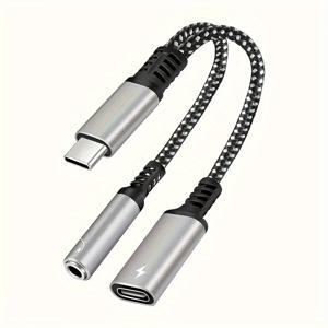 TEMU 3.5mm 오디오 어댑터를 사용하여 60W PD 빠른 충전 USB-C 남성에서 Aux 여성 및 타입 C 여성으로, DAC 사운드, iPhone, Samsung, Google, OPPO, Xiaomi와 호환되는 멀티 - 배터리 필요 없음