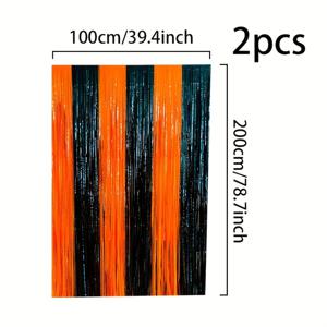 TEMU 2개 세트 할로윈 블랙 & 오렌지 파티 테마 마카롱 컬러 블록 태슬 스트리머, 방 배경 장식 및 문틀 창문 데코에 완벽한 생일파티, 졸업식, 휴일 행사용, 양면 접착제 포함 벽걸이 가능, 축제 분위기 연출