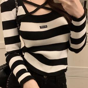 TEMU 컬러 블록 크로스 프런트 넥 스웨터, 가을과 겨울을 위한 스타일리시한 롱슬리브 스웨터, 여성 의류