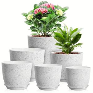 TEMU 6pcs 세트, 7/6.3/5.5/5/4.5/3.7인치 소형 플라스틱 화분 (배수구 및 트레이 포함), 아프리카 바이올렛, 스네이크 플랜트, 알로에 플라워, 다육식물 및 모든 실내 식물용 장식용 묘목 화분 (식물 미포함), 여섯 가지 사이즈, 디자인,세련된 화분,가벼운 화분,소형 식물 화분,배수 트레이,식물 애호가