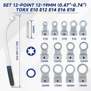 TEMU 15개 보조 타이밍 벨트 텐셔너 풀리 렌치 세트, 12포인트 12-19mm(0.47