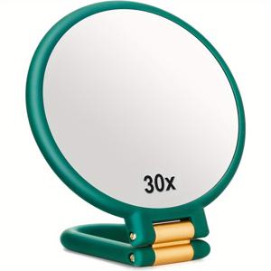 TEMU 30배 확대 거울, 핸들이 있는 여행용 핸드 미러 - 1X 30X 확대 및 조절 가능한 핸들/스탠드가 있는 양면 핸드헬드 미러, 메이크업용 접이식 여행용 미러(블랙), 핸들이 있는 핸드헬드 미러, 휴대용 편리한 메이크업 미러, 화장 미러, 여성용 소형 미러, 빈티지 핸드헬드 미러, 컴팩트 디자인, 내구성 있는 구조, 뷰티 애호가