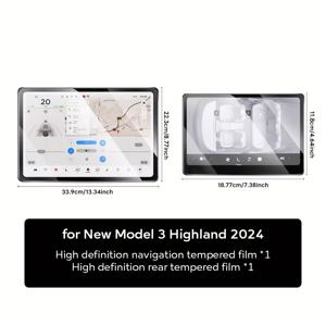 TEMU For Tesla 뉴 모델 Y LAUNCH(JUNIPER) 2025 및 뉴 모델 3 HIGHLAND 2024 대시보드 네비게이션 메인 스크린 및 후면 디스플레이 글래스 필름 세트 1pc 전면 스크린 메인 스크린 + 1pc 후면 스크린에 적합합니다.