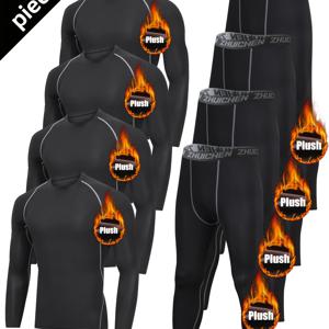 TEMU 벨벳 스포츠웨어 세트 8피스 따뜻한 속옷 베이스 세트 남성용 러닝 체육복 가을과 겨울 따뜻한 벨벳 타이트핏 장비 아침 러닝 밤 러닝 트레이닝 가을과 겨울 스포츠 슈트