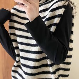 TEMU 여성용 1pc 쉬크 하이넥 아크릴 카디건 - 가을 시즌 컬러 블록 니트 원단, 캐주얼 루즈핏 오픈 프런트 스웨터 조끼