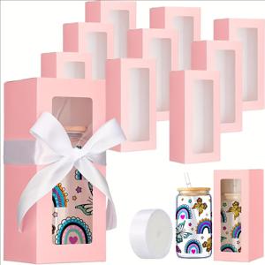 TEMU 리본을 가진 20 팩 승화 유리제 선물 상자 - 12Oz/16Oz/20Oz 마시는 유리, 단지, 깡통 공백을 위한 명확한 창 전시 - 결혼식, 생일, 기념일, 졸업을 위한 서류상 포장 - 리본의 2개의 목록 포함, 크리스마스, , 어머니의 날을 위해 다재다능한