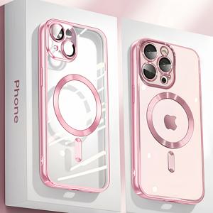 TEMU 아이폰 11부터 17 Pro Max용 슬림하고 투명한 고급 케이스, 핑크 마그네틱 렌즈 필름 보호 기능, Ph 마그네틱, 마그네틱 Ph, 투명 Ph, 폰 커버, 핸디 커버, 폰 케이스, 아이폰 Pro 케이스, 아이폰 Pro Max 케이스, 아이폰 케이스, Max Ph, 귀여운 폰, 모바일 커버, 휴대폰 케이스, 케이스 핸드폰, 핸드폰케이스