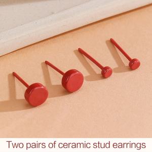 TEMU 남부 유럽 스타일의 대담하고 심플한 힙합 트렌드 레드 & 화이트 세라믹 스터드 귀걸이 4개 - 일상, 휴가, 파티, 친구 및 가족 선물용