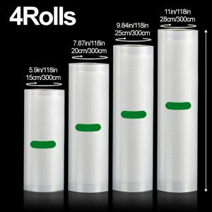 TEMU AGASHE 4pcs 멀티 사이즈 진공 포장 롤 - 효율적인 식품 보관 및 신선함을 위한 디자인 - 신선한 고기, 해산물, 과일 및 건식품 포장에 이상적 - 대부분의 진공 포장기와 호환 가능 - 가정용으로 적합, 미국, 유럽 및 아시아 시장에서 인기