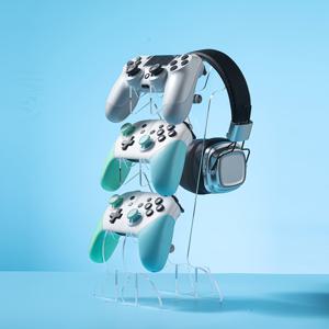 TEMU 게임 컨트롤러 & 헤드폰 스탠드 - PS5, PS4, Xbox, 스위치 컨트롤러용 슬림 블랙 아크릴 3단 거치대, 틸 액센트 - 게이머를 위한 튼튼한 정리대