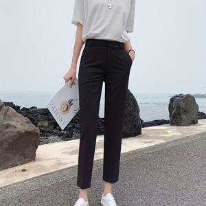 TEMU 2025 스타일 블랙 슬림핏 하이웨스트 레그 팬츠 - 봄/여름 캐주얼 슈트 트라우저, 드레이프 이펙트 여성용