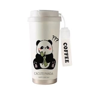 TEMU 530ml 귀여운 판다 패턴 절연 커피 머그 컵, 뚜껑 및 로프 핸들 - 스테인레스 스틸, 음료를 뜨겁게/냉장으로 유지, 가정, 사무실, 선물, 야외 활동(농구, 골프, 야구, 러그) 등에 적합합니다.