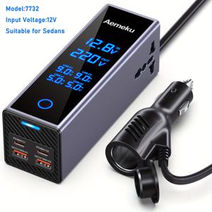 TEMU Aemeku 300W 스마트 터치스크린 차량용 인버터 12V/24V에서 220V까지 PD 및 USB 충전 포트, 범용 소켓, 디지털 디스플레이 포함 - 차량 전원 공급, 자동차 충전기, 배터리 미포함, 빠른 충전, 자동차 충전기 파워 뱅크, 자동차 파워 뱅크, 전원 변환기, V to V 컨버터, 차량용 인버터
