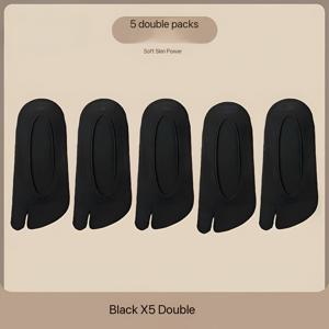 TEMU 여성용 여름 2 발가락 보이지 않는 양말 5 쌍 - 미끄럼 방지 실리콘, 얇은 5 발가락 보트 양말, 분할 발가락 디자인, 통기성 폴리에스터 및 스판덱스 블렌드, 베이지, 해군 파란색, 핑크, 흰색, 검정색