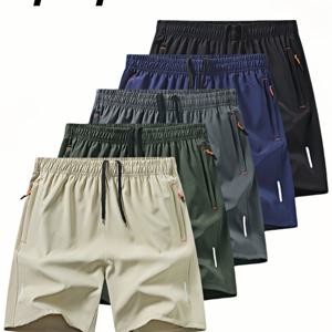 TEMU 남성용 야외 스포츠 퀵 드라이 반바지 5개 세트, 통기성 편안한 폴리에스터 스판덱스 블렌드, 지퍼 포켓 및 드로스트링이 있는, 은빛 반사 스트립이 있는, 탄성 허리띠가 있는, 등산, 테니스, 달리기 및 야외 활동에 적합합니다.|남자반바지|남성반바지