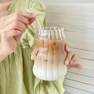 TEMU 1개, 유리 커피 컵, 빨대 포함, 대용량 500ml/17.5oz, 투명한 음료 용기, 커피, 우유, 주스, 차에 적합, 카테링 서비스, 가정 및 사무실 사용에 적합