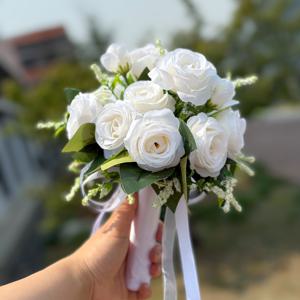 TEMU 1pc 우아한 인공 장미 보석, 9.8*8.6in 시뮬레이션 장미와 녹색 잎 & 리본 장식, 결혼식, 약혼식, 파티, 기념일 선물, 데이에 완벽한 선물