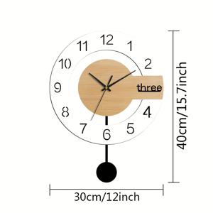 TEMU 1개 글로우틱 아크릴 무소음 벽시계 목재 그레인 마감 & 블랙 초침 - 거실, 침실, 서재용 모던 불규칙 디자인 - 집들이, 새해, 발렌타인데이 선물, 스타일리시 숫자 폰트 | 내구성 있는 진자 시계, 거실 벽시계