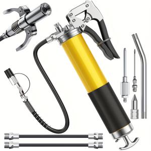 TEMU 헤비듀티 그리스 건 키트, 8000PSI, 14온스 스테인리스 스틸 건 튜브, 18인치 호스, 2 커플러, 2 연장 하드 파이프, 스타일리시 노즐, 6 자동차 및 산업용 윤활 액세서리