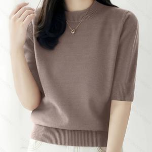 TEMU 여성용 라이트 그레이 리브드 탑 - 우아한 크루 넥, 반팔, 루즈핏, 여름 캐주얼 웨어, 다용도 레이어링 피스, 캐주얼 웨어 탑 | 리브드 텍스처 탑 | 건축|반팔니트|반팔