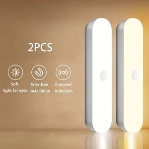 TEMU 2개 스마트 모션 센서 조명, USB 충전식 캐비닛 조명, 에너지 절약 LED 야간 조명, 조절 가능한 색온도, 복도, 식료품 창고, 옷장, 주방, 욕실에 적합