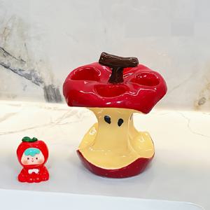 TEMU 오리지널 디자인 재미있는 사과 코어 세라믹 칫솔 홀더 - 환상적인 레드 & 옐로우 욕실 장식, 전기 없이 사용하는 카운터탑 정리대, 내구성 있는 홈용 선물, 욕실용 칫솔 홀더, 유쾌한 데코, 광택 마감, 독특한 장식품, 홈 데코 애호가를 위한