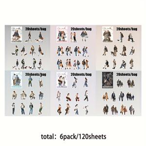 TEMU 6개 - 스티커 시티 워크 시리즈 원래 캐릭터 테마 스크랩북 스티커, 잡지, 예술 및 수제 프로젝트 장식 스티커에 적합합니다.