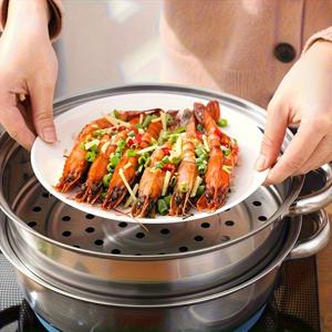 TEMU 3개 세트 초고강도 35cm 스테인리스 스틸 이중층 찜기 & 수프 냄비 - 듀얼 기능 조리용품, 끓이기 및 찌기 가능 | 내구성 강화 & 쉬운 세척 디자인 | 해산물, 채소, 만두 요리에 적합한 현대 주방 필수품 | 매끈한 표면