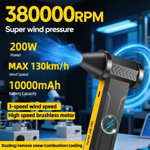 TEMU 140000 RPM 터보 제트 팬 에어 블로워 - 380g 추력, USB-C 고속 충전, 3단계 무브러시 모터, 냉각/눈/먼지/바베큐용, 캠핑/차량 청소용 휴대용 핸드헬드 팬 - 아버지의 날 선물