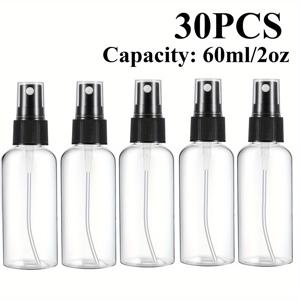TEMU 30개입 60ml/2oz 플라스틱 스프레이 병 블랙 캡 투명 빈 미스트 스프레이병 에센셜 오일 향수 메이크업 여행용 리필 가능 액체 용기