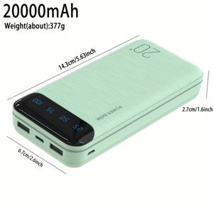 TEMU 대용량 야외 비상용 파워 뱅크 20000mAh, 2x USB 출력; 타입-C & 입력 포트, LED 디지털 배터리 디스플레이, 안전하고 안정적인 폴리머 리튬 배터리, 휴대폰, 태블릿, 헤드폰 등 다양한 기기용, USB 포트가 있는 파워 뱅크, 빠른 충전, 대용량 파워 뱅크, 휴대용 파워|보조배터리20000