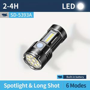 TEMU 스마일링 샤크 SD5393 LED*9 토치 라이트, 포켓 플래시 라이트, 6 모드, Type-C 충전식, 강력한 자석 및 금속 클립 디자인, 야외 캠핑, 하이킹, 모험에 완벽합니다.