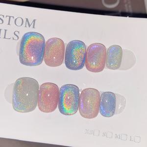 TEMU 10pcs 짧은 사각형 무지개 네일 팁 - 순색, 그라데이션 마무리, 광택, 분리 가능, 컬러풀한 스파클러가 있는 화이트 베이스, 매니큐어, 네일 아트 액세서리에 완벽합니다 | 네일 | 광택 마무리|네일팁