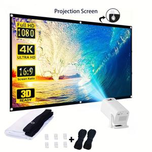 TEMU 150인치 4K 울트라 HD 3D 휴대용 프로젝션 스크린, 16:9 화소비율, 폴리에스터 섬유, 주름이 없는 세탁 가능한 스크린, 마운팅 하드웨어 및 보관 가방 포함