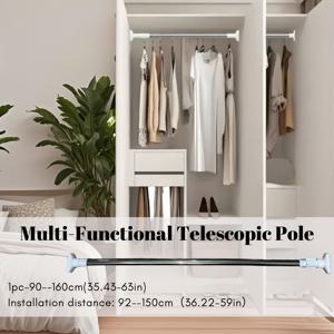 TEMU 1pc 다기능 스테인레스 스틸 텔레스코픽 옷 건조 막대, 발코니 지원 막대, 커튼 막대, 샤워 커튼 막대, 옷장 걸이 막대, 드릴링 없음 텔레스코픽 막대 홈 욕실 장식|샤워커튼