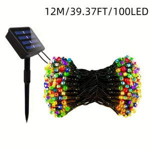 TEMU LED 야외용 태양광 페어리 스트링라이트, 사이즈: 7m/12m/22m/32m, 8가지 깜빡임 모드, 멀티컬러 반짝이 별로프등, 파티·웨딩·기숙사·정원·마당·침실·축제·벽장식·생일·할로윈·크리스마스 데코레이션에 완벽