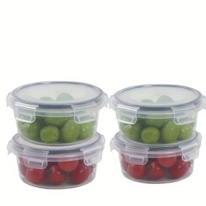 TEMU 4개 세트 원형 700ml/300ml 재사용 가능한 밀폐 식품 보관 용기 - 누수 방지 PP 플라스틱, 전자레인지/식기세척기/냉장고 사용 가능, 쌓을 수 있는 공간 절약 디자인, 과일·채소·육류 보관용|트라이탄밀폐용기