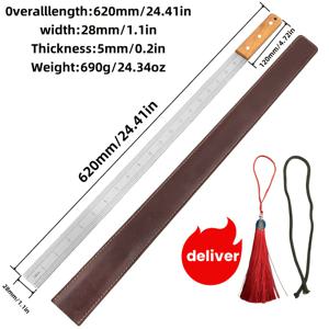 TEMU 620mm 경화강 도장자, 나무 손잡이, 4mm 두께, 초고강도 확장형 헤비듀티 스틸 자, 양면 마킹 스테인리스 직선자