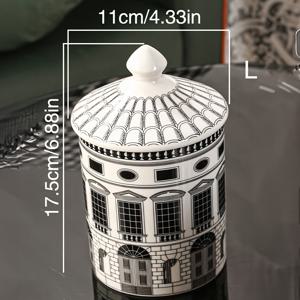 TEMU 1pc 세라믹 재질의 식품 보관용기 - 우아한 검은색과 흰색 디자인, 설탕, 소금, 후추, 및 향신료에 적합 - 가정, 레스토랑, 파티, 및 특별한 기념일에 적합, 식품 보관용기