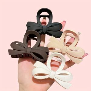 TEMU 4pcs 우아한 리본 클로 클립 - 브레드, 포니테일, 스런치용으로 안전한 홀드 - 블랙, 브라운, 베이지, 화이트 등 다양한 색상으로 다양한 스타일을 완성하는 내구성 있는 플라스틱 헤어 액세서리 - 데이 및 특별한 기회에 완벽한 헤어 액세서리, 여성용 헤어 액세서리, 브레드 헤어 클립, 세련된 디자인, 안전한 그립 디자인