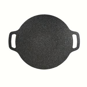 TEMU 1pc OEMG 대형 캐스트 아이언 프라이팬 - 비스킷 라운드 그릴 플레이트, 내구성 인덕션 조리대, 가스 스토브와 호환 가능, 휴대용 그릴, 가정 및 야외 캠핑용, 블랙, 캠핑용 식기, 인간공학적인 손잡이 디자인, 열 저항 손잡이|인덕션