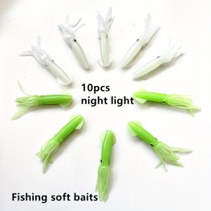 TEMU 10개 문어 낚시 루어 세트, 오징어 펜 소프트 웜 미끼, 현실적인 훅 루어, PVC 3.94인치 해수 및 담수 낚시 장비